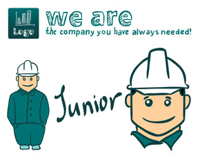 Worker or builder, technician vector character, cyan