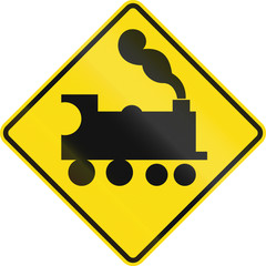 New Zealand road sign - Uncontrolled railway crossing ahead