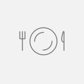 Plate with cutlery line icon.
