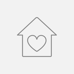 House with heart symbol line icon.