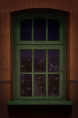 Fototapeta premium Brown wall and green wooden window background