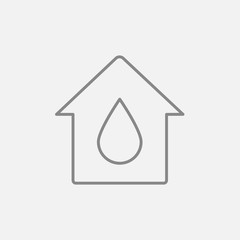 House with water drop line icon.
