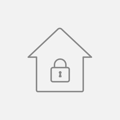 House with closed lock line icon.