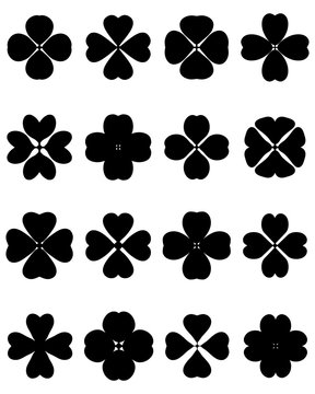 Black silhouettes of four leaf clover, vector