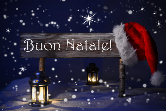 Sign Candlelight Santa Hat Buon Natale Means Merry Christmas