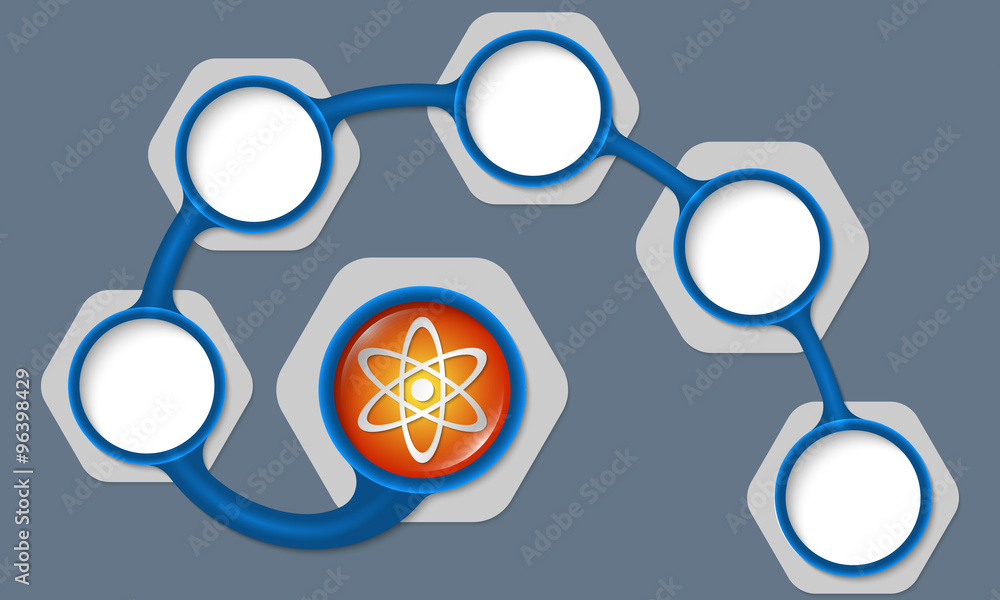 Poster blue circular text boxes for your text and science symbol
