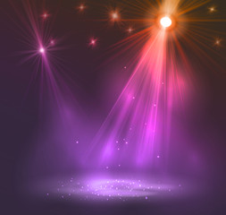 Spotlight on stage with smoke and   light.