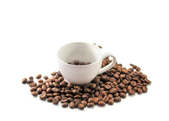 Coffee cup and coffee beans