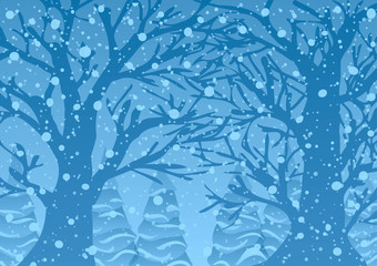 Winter. Trees and falling snow.