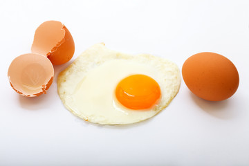 fried egg on white background