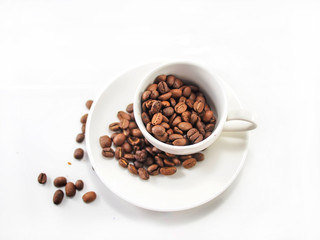 Coffee cup and coffee beans