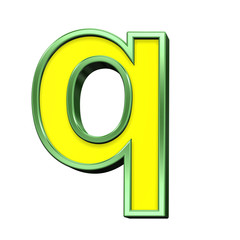 One lower case letter from yellow with green frame alphabet set, isolated on white. Computer generated 3D photo rendering.