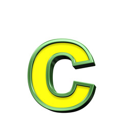 One lower case letter from yellow with green frame alphabet set, isolated on white. Computer generated 3D photo rendering.