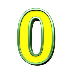 One digit from yellow with green frame alphabet set, isolated on white. Computer generated 3D photo rendering.