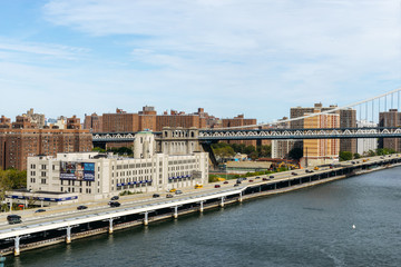 Naklejka premium View of Manhattan bridge from Brooklyn Bridge in New York.