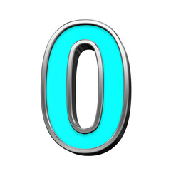One digit from turquoise with chrome frame alphabet set, isolated on white. Computer generated 3D photo rendering.
