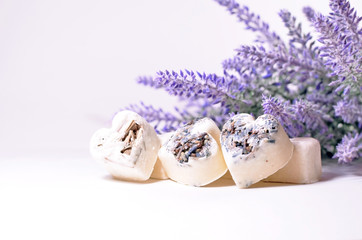 Spa soap hearts with a lavender flowers