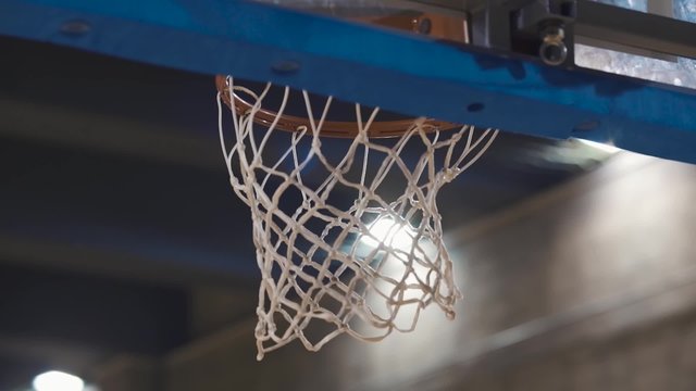 Basketball falling into basket