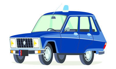 Caricatura Renault 4 gendarmeria francesa azul vista frontal y lateral