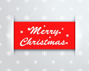 Fototapeta na wymiar Merry Christmas Logo On Red Rectangle Ribbon