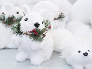 White toy squirrel at the Christmas market