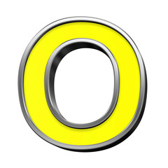 One letter from yellow with chrome frame alphabet set, isolated on white. Computer generated 3D photo rendering.