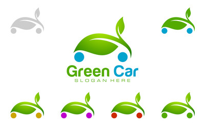 green eco car logo, professional automotive ecology vector logo design