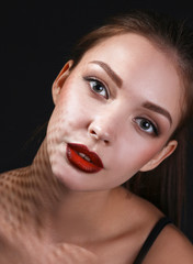 Close up portrait of beautiful young woman face