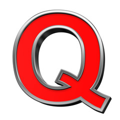One letter from red with chrome frame alphabet set, isolated on white. Computer generated 3D photo rendering.