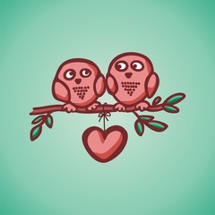 Fototapeta premium owls fall in love on the branch. Vector illustration