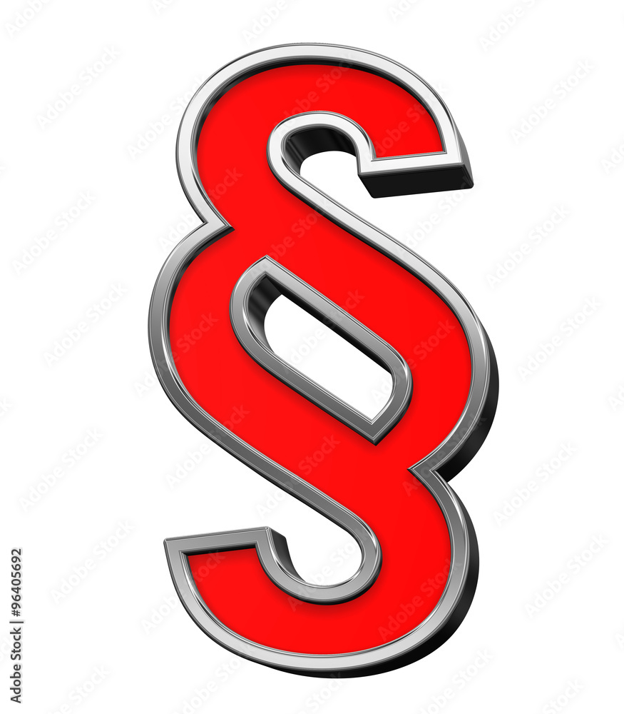 Fototapete paragraph sign from red with chrome frame alphabet set, isolated on white. computer generated 3d pho