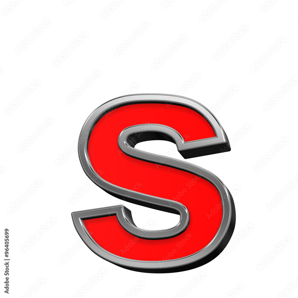 Fototapete one lower case letter from red with chrome frame alphabet set, isolated on white. computer generated