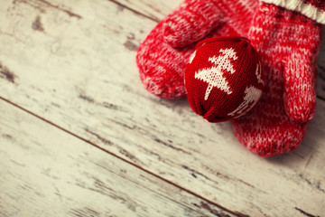 Mitten on wood floor