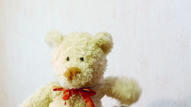 toy teddy bear waving his paw