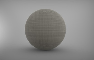 Three dimensional sphere with material on background with shadows.