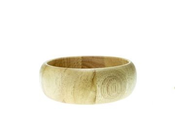 Empty wooden bowl isolated on white background