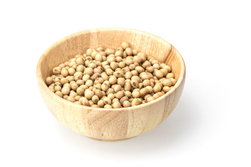 Soy beans in bowl isolated on white background