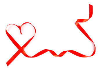 Red heart ribbon isolated on white