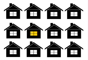 home and neighborhood design with one house with lights on