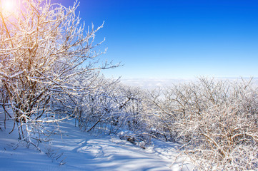 Seoraksan mountains is covered by morning fog in winter, Korea.