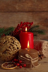 Christmas decorations on wooden background