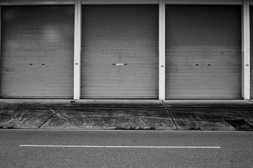 zinc door background, metallic roll up door, near street