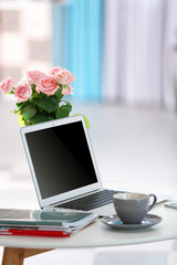 Comfortable workplace at home with laptop