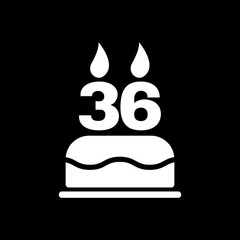 The birthday cake with candles in the form of number 36 icon. Birthday symbol. Flat