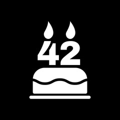 The birthday cake with candles in the form of number 42 icon. Birthday symbol. Flat