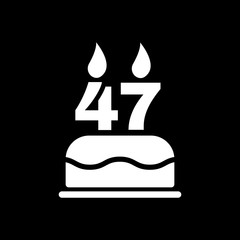 The birthday cake with candles in the form of number 47 icon. Birthday symbol. Flat