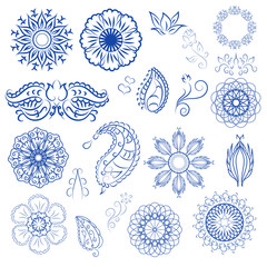 Hand drawn vector vintage floral doodle swirls and elements eps