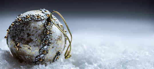 Christmas time.Luxury Christmas ball in the snow and snowy abstract scenes