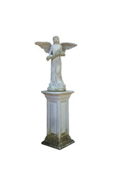 Winged angel statue isolated on white background.