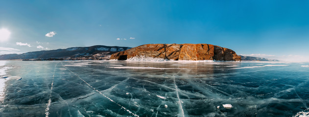 Panorama frozen winter Baikal